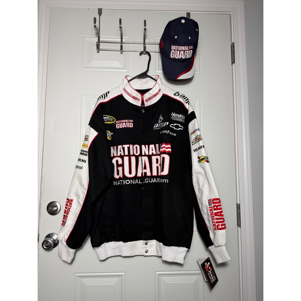 Signed Chase Authentics Dale Jr National Guard NASCAR Jacket & Hat Set LG NWT